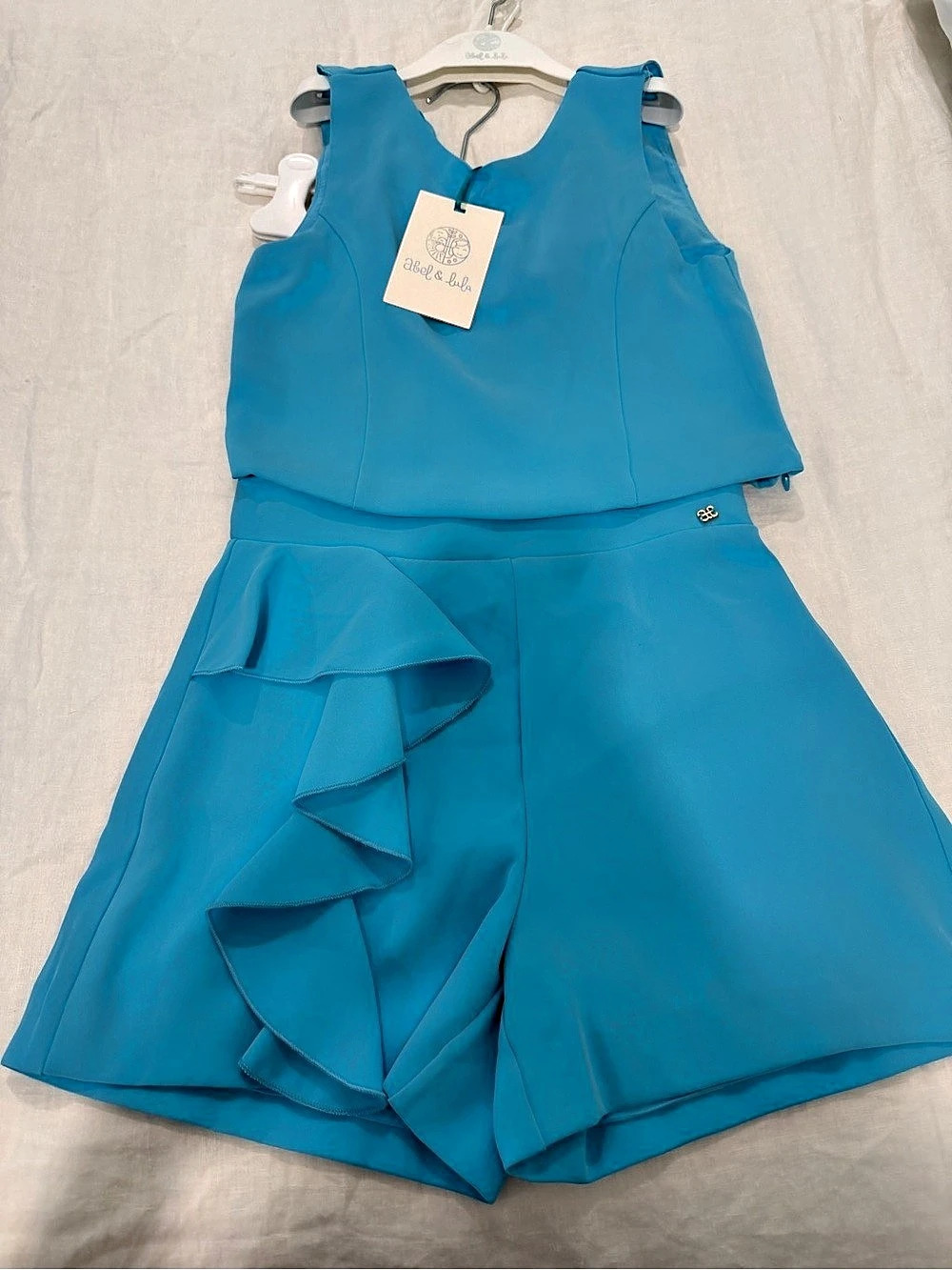 Abel & Lula Girls Blue Crêpe Ruffle Shorts Set Ruffle Two-Piece Set 8